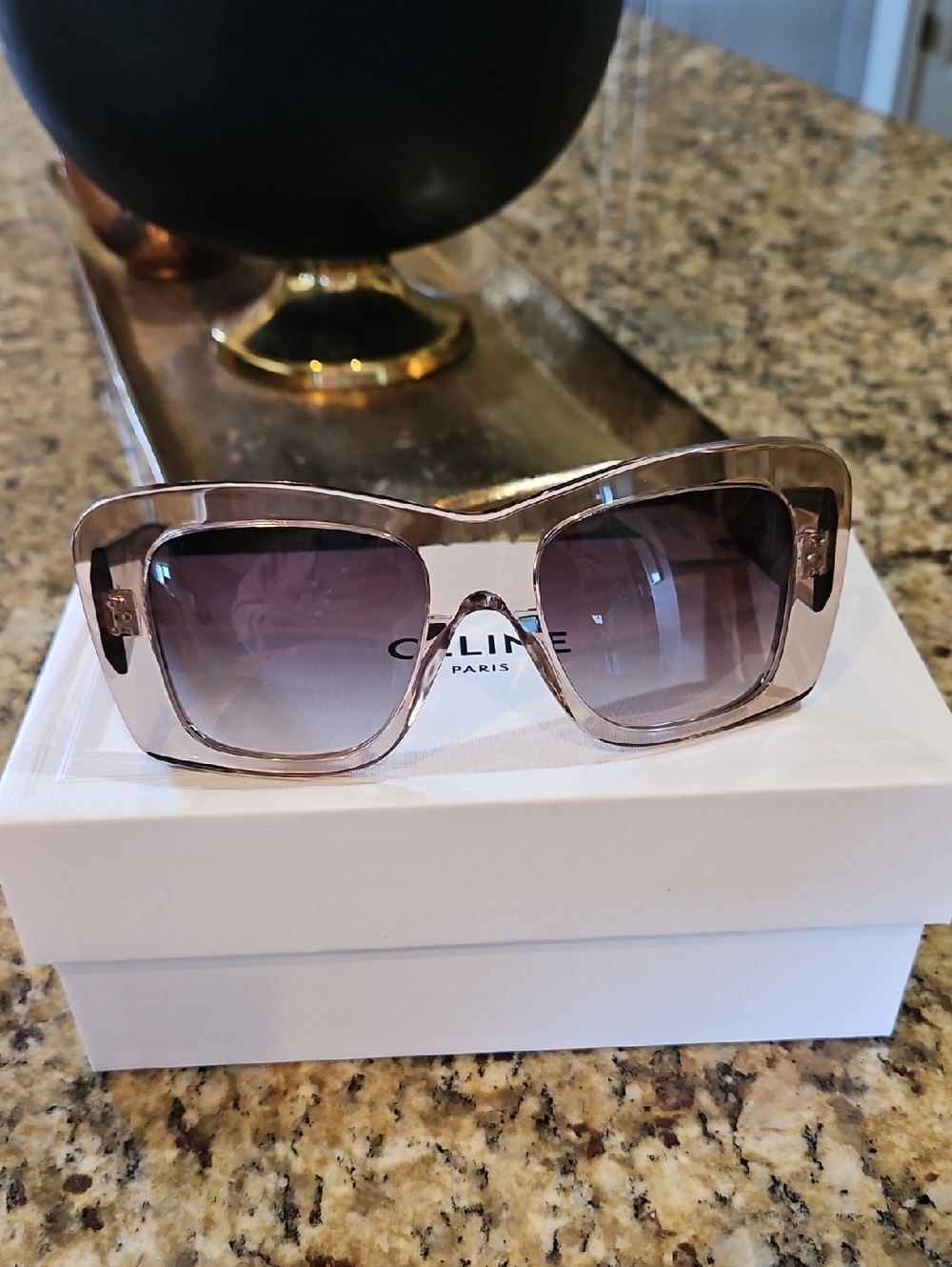 NWT CELINE 3 Dot 53mm Geometric Women's Oversized Square Sunglasses - Beige